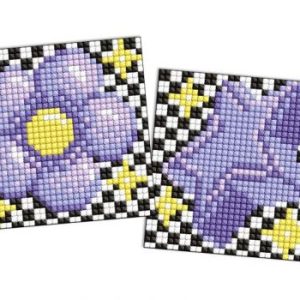 Алмазна мозаїка на стікері - "Фіолетова квітка і зірка", набір із 2 сюжетів, 9х9см