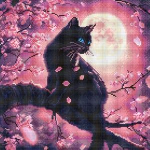 Алмазна мозаїка - "Чарівний кіт серед сакури" ©art_selena_ua, 40х50см