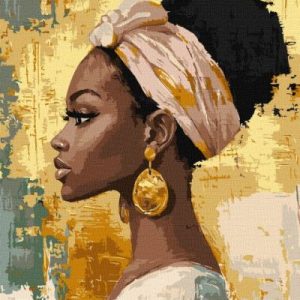 Картина за номерами - Красуня з золотими сережками з фарбами металік extra 40х50