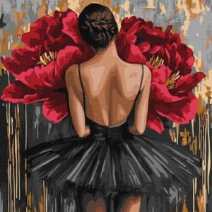 Картина за номерами - Балерина з червоними півоніями з фарбами металік 40х50 см.