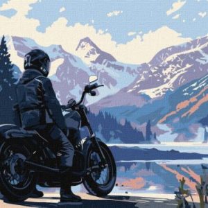 Картина за номерами - Мотоцикліст у горах 30х40 см.