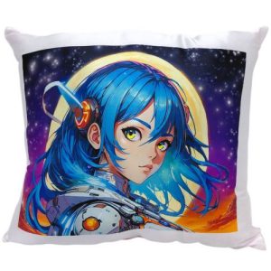 Подушка "Аніме дівчина у мистецькому світі" розмір 28х28 см (рожева з нанесенням сублімації)