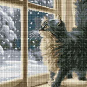 Алмазна мозаїка - "Снігопад за вікном" з голограмними стразами (AB) ©art_selena_ua, 40х50см