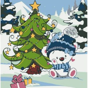 Картина по номерах зі світлодіодною підсвіткою "Під ялинкою" 25x25 см