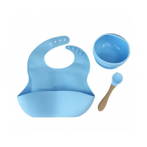 Набір силіконова тарілка та слинявчик у коробці (БЛАКИТНИЙ) - Зображення 2
