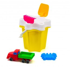 Відро "Квіточка" з машинкою і пісочним набором (жовте)