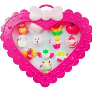 Набір дитячих каблучок "Сердечко", 12 шт (малиновий)