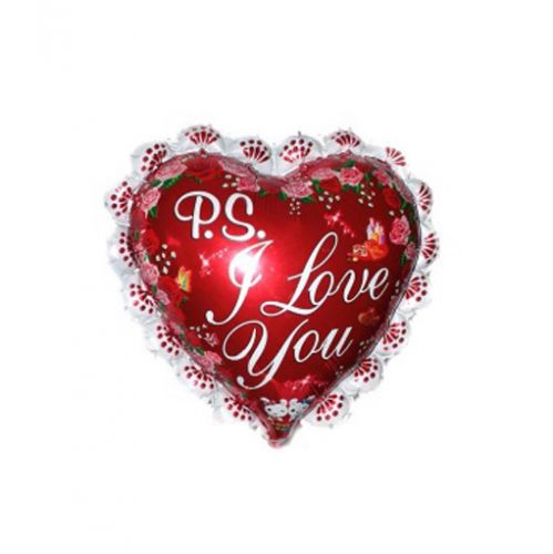 Повітряна кулька Серце 24"(60см) P.S. I.L.Y. З каймою ЧЕРВОНЕ, кулька фольгована