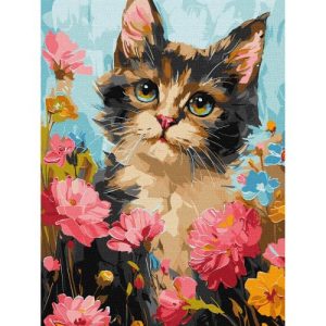 Картина за номерами "Пухнастик у квітах" 30х40 см