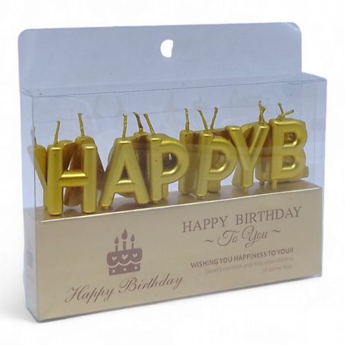 Свічки для торта літери "Happy Birthday" (золото)