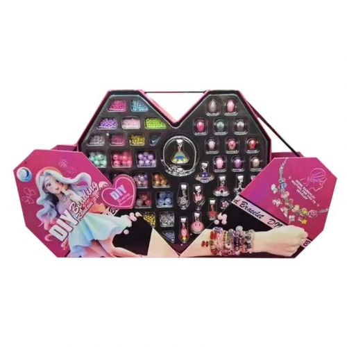 Набір аксесуарів "Сумочка Серце", металеві та пластикові намистини, браслет