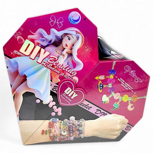 Набір аксесуарів "Сумочка Серце", металеві та пластикові намистини, браслет