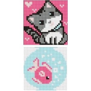 Набір з алмазною мозаїкою на магнітній основі "Рибка та кошеня" 9x9 см