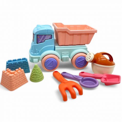 Пісочний набір з машинкою - лійка, граблі, сито, 3 формочки