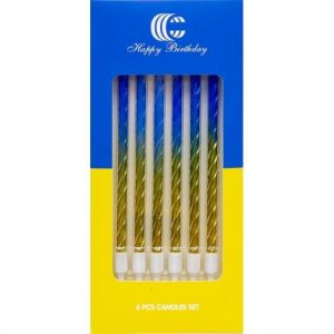 Набір свічок для торта 6 шт, жовто-блакитний
