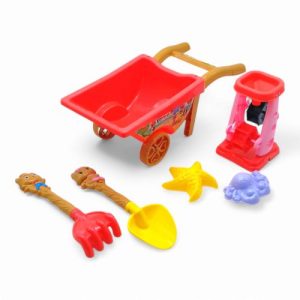 Пісочний набір 6 елементів - тачка, млин, лопатка, граблі, 2 формочки (кораловий)
