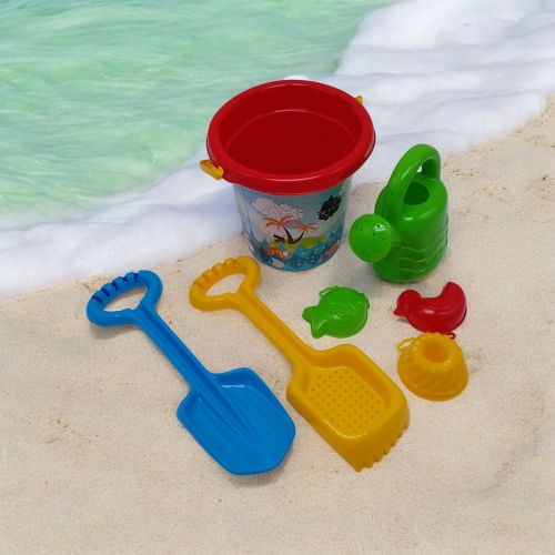 Пісочний набір - відерце, лійка, лопатка, граблі-сито, 3 формочки