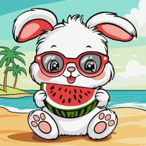 Картина по номерах "Літо. Зайчик з кавуном" 25х25 см