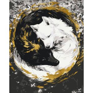КАРТИНА ЗА НОМЕРАМИ З ФАРБАМИ МЕТАЛІК "ПАРА ВОВКІВ" 40х50 см