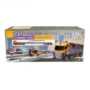 Трейлер-трек "Будівельна спецтехніка"  розмір 38х10.5х15 см, довжина треку 135 см, механічний запусач, підсвічування, звук, 2 металопластикові моделі, 6 пластикових моделей, в коробці