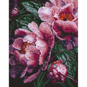 Алмазна мозаїка "Рожеві півонії під дощем" 40х50 см