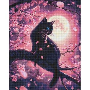 Алмазна мозаїка "Чарівний кіт серед сакури" 40х50 см