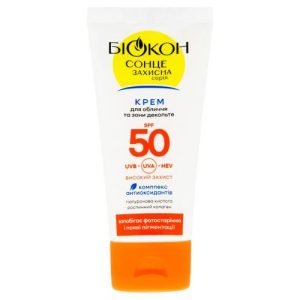 Біокон Сонцезахисний крем для обличчя та зони декольте SPF50 проти фотостаріння та пігментних плям, 60 мл