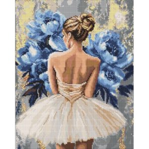 Алмазна мозаїка "Балерина з блакитними півоніями" 40х50 см