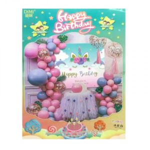 Фотозона з повітряних куль Happy Birthday- Єдиноріг постер-набір латекс.куль, кульки з блиском, пензлики, стрічка-скотч (45 елементів)