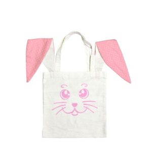 Дитяча сумка-шопер "Заєць", розмір 33*33 см, біла з рожевими вушками