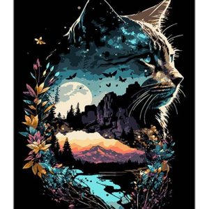 Картина по номерах на чорному фоні "Котяче відображення природи" 40х50 см
