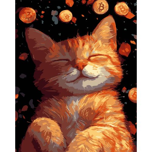 Картина по номерах на чорному фоні "Руде кошеня" 40х50 см