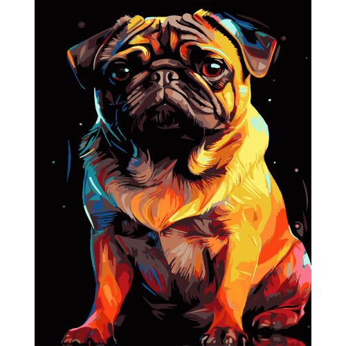 Картина по номерах на чорному фоні "Яскравий мопс" 40х50 см