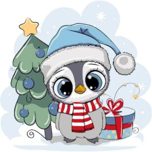 Картина по номерах "Пінгвін біля ялинки" 30х30 см