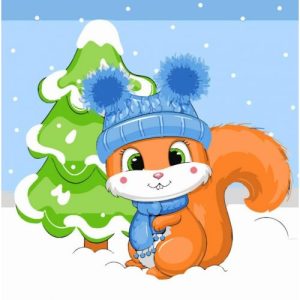 Картина по номерах "Білочка біля ялинки" 30х30 см