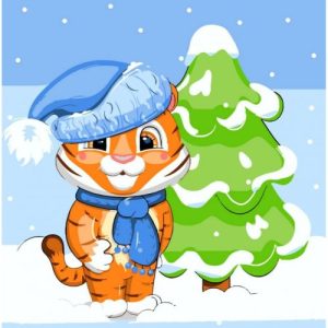 Картина по номерах "Тигреня в шапці" 30х30 см