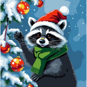 Картина по номерах "Єнот прикрашає ялинку" 30х30 см