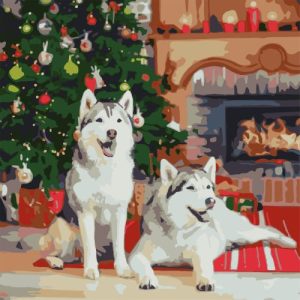 Картина по номерах "Хаскі біля каміну 40х40 см