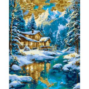 Картина за номерами з фарбами металік "Зимовий вечір у горах" 40х50 см