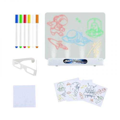Дошка для малювання підсвічування, 7 трафаретів, 4 маркери, 3D окуляри, в коробці