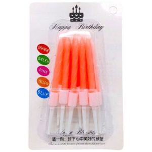 Свічки для торта неонові 10шт з підсвічниками, 6,5 см (ПОМАРАНЧЕВІ)