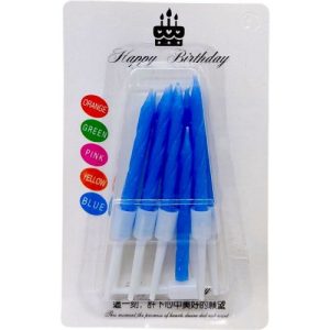 Свічки для торта неонові 10шт з підсвічниками, 6,5 см (СИНІ)