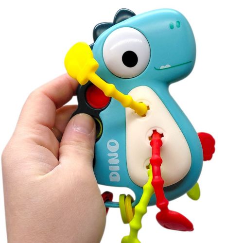 Брязкальце “Динозавр” (поп-іт, гумові прорізувачі та елементи для перетягування) (БІРЮЗОВИЙ)