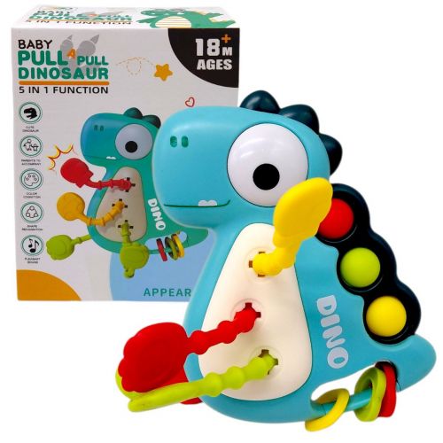 Брязкальце “Динозавр” (поп-іт, гумові прорізувачі та елементи для перетягування) (БІРЮЗОВИЙ)