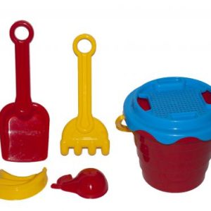 Набір пісочний "А" (відерце, сито, лопатка, грабельки, 2 пасочки), червоний
