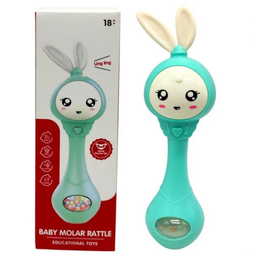 Музичне брязкальце "Зайчик" зі світлом, звук (БІРЮЗОВИЙ)