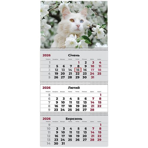 Календар настінний квартальний 2026 р.,3 пр. Cats 3