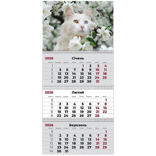 Календар настінний квартальний 2026 р.,3 пр. Cats 3