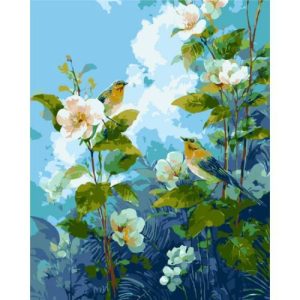 Картина за номерами "Ніжність весни: птахи серед цвіту" 40х50 см