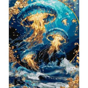 Картина за номерами з фарбами металік "Світло медуз над хвилями" 40х50 см